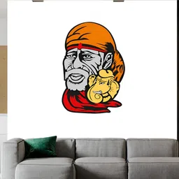 Wallpics Grey & Orange Coloured Sai Baba Printed Waterproof Wall Sticker-image-66