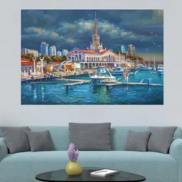 WENS Blue & Orange Landscape view of beloved city of Sochi Printed Vinyl Wall Sticker-picture-26