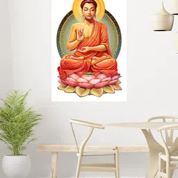 WENS Orange & Yellow Lord Buddha Vastu Self Adhesive Wall Poster-image-65