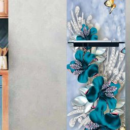 WallDaddy Grey & Blue Floral-Printed Refrigerator Sticker-picture-29