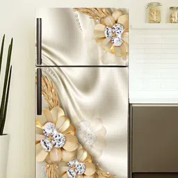 WallDaddy Grey & Beige Floral-Printed Refrigerator Sticker image 2