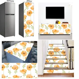 Wallpics White & Orange Colored Floral Printed Self-Adhesive Wallpaper image 3