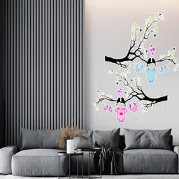 Wallpics Black & Blue Birds on Branch Printed Water Resistant Wall Sticker image 4