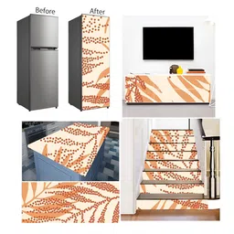 Wallpics Orange & Beige Floral Printed Self Adhesive Wall Sticker image 4