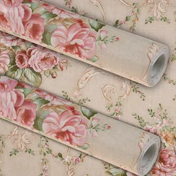 Kuber Industries Cream-Coloured & Pink 2 Pieces Printed Water Resistant Wallpapers image 3