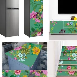 Wallpics Pink & Green Floral Printed Self Adhesive Wall Sticker image 5