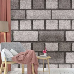 Dakshya Industries Grey Cement Brick Printed Self-Adhesive Wallpaper image 3