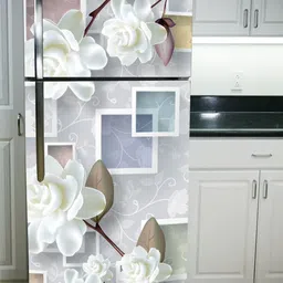 WallDaddy Grey & White Floral Printed Refrigerator Sticker image 3