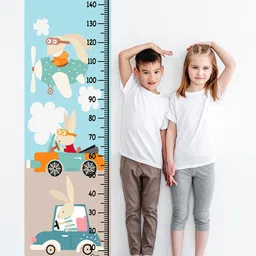 WENS Blue & White Printed Rabbits On Ride Height Chart Wall Decal image 2
