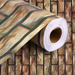 Dakshya Industries Brown & Green Italian Brick Pattern Self Adhesive Wall Stickers image 3