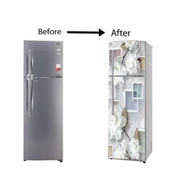 WallDaddy Grey & White Floral Printed Refrigerator Sticker image 5