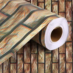 Dakshya Industries Rust Brown Bricks Printed Self-Adhesive Wallpaper image 2