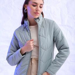 Freehand by The Indian Garage Co Women Green Outdoor Bomber Jacket-picture-6