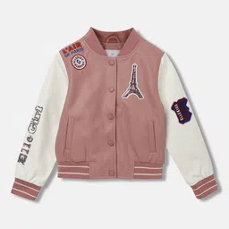 ELLE Girls Colourblocked Stand Collar Embroidered Detail Bomber Jacket-image-8