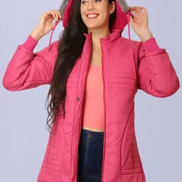 NUEVOSDAMAS Hooded Long Sleeves Faux Fur Trim Padded Jacket-picture-14