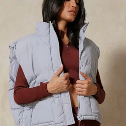 MISSPAP Solid Mock Collar Sleeveless Padded Jacket image 1
