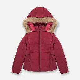GOJI Girls Burgundy Hooded Parka Jacket-picture-34