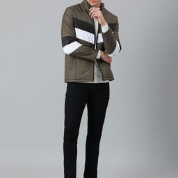 Dennis Lingo Men Olive Green Colourblocked Outdoor Puffer Jacket-picture-24