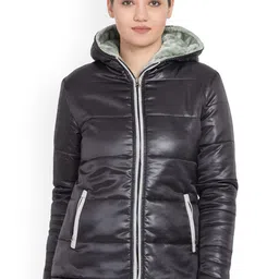 DressBerry Black Long Sleeves Nylon Hooded Puffer Jacket-image-61