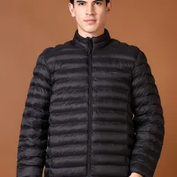 V-Mart Men Mock Collar Solid Cotton Casual Puffer Jacket-image-13