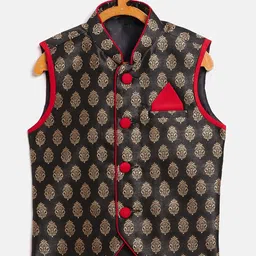 JBN Creation Boys Black & Red Printed Woven Nehru Jacket-picture-16