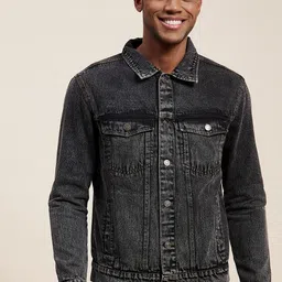MASCLN SASSAFRAS Men Black Washed Denim Jacket-image-52