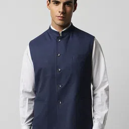 Van Heusen Mandarin Collar Textured Nehru Jacket-picture-23