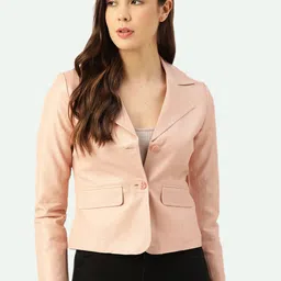 Leather Retail Women Pink Faux Leather Blazer-picture-12