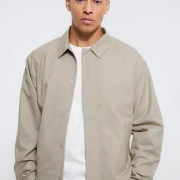 boohooMAN Boxy Fit Textured Concealed Placket Harrington Jacket-picture-10