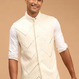 VASTRAMAY Chevron Mirror Work Embroidered Slim-Fit Nehru Jackets image 4