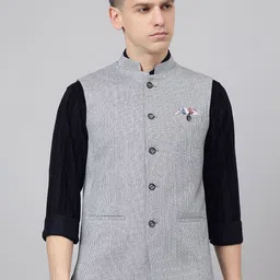 Richlook Men Striped Woven Nehru Jacket-image-29