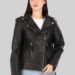 Leather Retail Lightweight Lapel Collar Leather Biker Jacket-picture-36