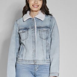 AMERICAN EAGLE OUTFITTERS Washed Spread Collar Faux Fur Trim Cotton Denim Jacket-picture-21