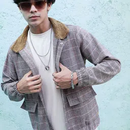 Campus Sutra Checked Windcheater Cotton Open Front Jacket-picture-27