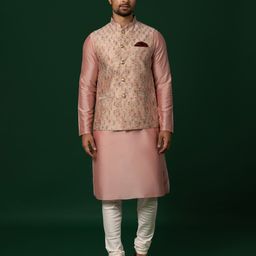 KISAH Men Pink Kurta with Churidar & Nehru Jacket-picture-41