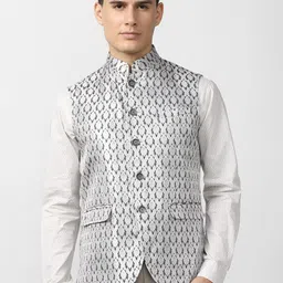Peter England Elite Men Grey Printed Nehru Jackets-picture-37