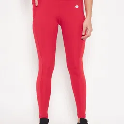 Clovia Women Red High-Rise Slim-Fit Rapid-Dry Ankle-Length Active Gym Tights-image-4