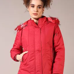 V-Mart Women Hooded Solid Cotton Casual Parka Jacket-image-47