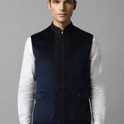 Louis Philippe Ethnic Motifs Embroidered Slim Fit Nehru Jacket-picture-17