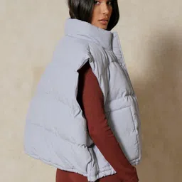 MISSPAP Solid Mock Collar Sleeveless Padded Jacket image 2