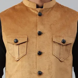 MR BUTTON Men Brown Solid Nehru Jacket image 4