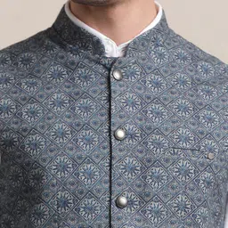 Turtle Printed Pure Cotton Slim-Fit Woven Nehru Jacket image 3