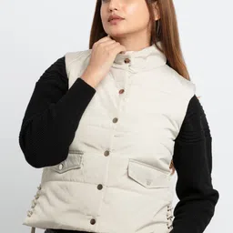 Status Quo Women Beige Solid Padded Jacket image 2