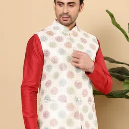 MULTI SHADES Embroidered WovenNehru Jackets image 4