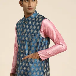 SOJANYA Men Woven Design Jacquard Nehru Jacket image 5