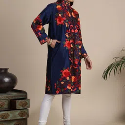 Exotic India Women Floral Longline Bomber with Embroidered Jacket image 5