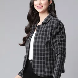 Cottinfab Women Black White Pure Cotton Checked Open Front Jacket image 5