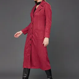 Miss Chase Notched Lapel Collar Suede Longline Overcoat image 4