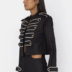 KLAS NOBL Women Black & White Pure Cotton Tailored Jacket image 4