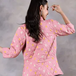 Rustorange Women Pink Floral Print Quilted Jacket image 5